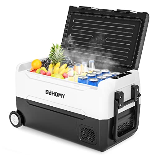 EUHOMY 12 Volt Refrigerators, -4~68, 36 Quart35Liter Electric Cooler Portable Freezer 12/24V DC and 120-240V AC, Removable Divider, Car Reridgerator For Travel,Car, Boating,Camping, Fishing, RV, Outdoor or Home.