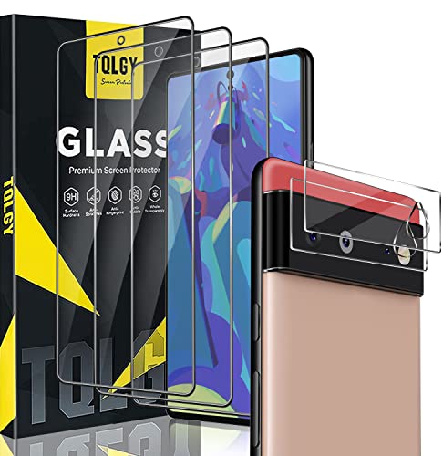 TQLGY [3+2 Pack] 3 Pack Screen Protector for Google Pixel 6 with 2 Pack Camera Lens Protector, Tempered Glass, 9H Hardness - HD - Bubble Free - Anti-Scratch - Easy Installation