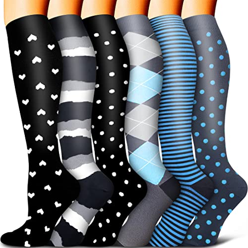 COOLOVER Copper Compression Socks for Women and Men(6 Pairs)-Best Support for Running, Athletic, Nursing, Travel