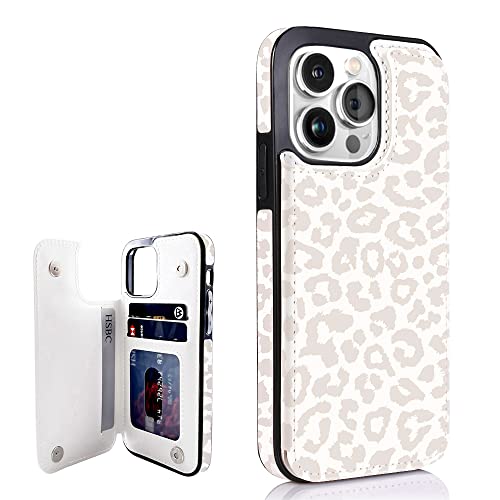 uCOLOR Leopard Flip Leather Wallet Case Card Holder Compatible with iPhone 13 Pro 6.1Women and Girls with Card Holder Kickstand