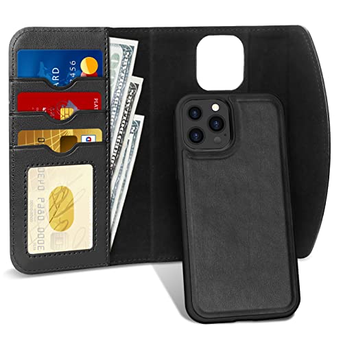 FYY Designed for iPhone 13 Pro 5G Case, [Support Magsafe Charging] 2-in-1 Magnetic Detachable Wallet Phone Case with Card Holder Protective Cover for iPhone 13 Pro 5G 6.1" Black