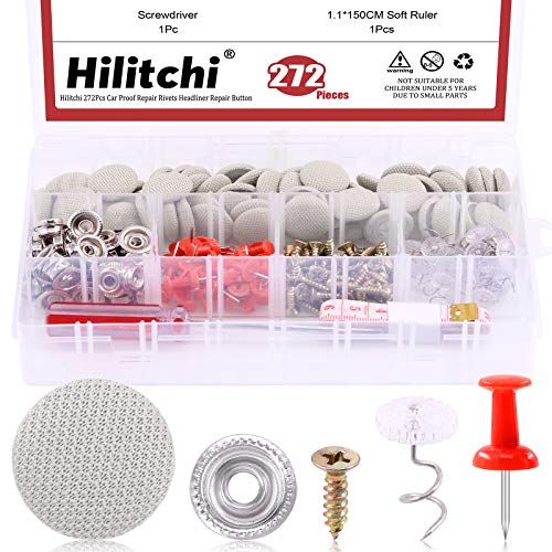 Hilitchi 152Pcs Auto Car Roof Headliner Repair Kit Roof Snap Rivets Headliner Repair Button for Interior Ceiling Cloth Fixing Repair Buckle and Headliner Retaining Pins(Grey)
