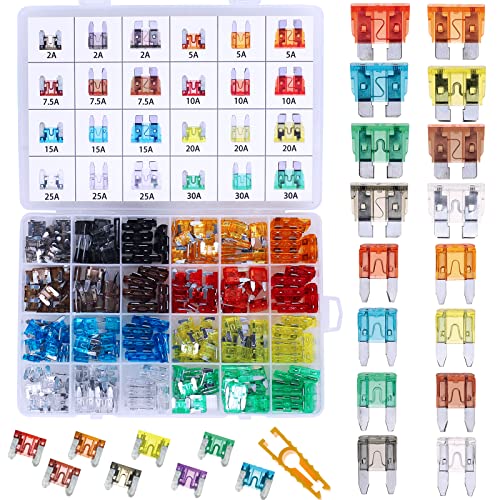 288 Pieces Car Fuses Assortment Kit - Blade Fuses Automotive - Standard & Mini & Low Profile Mini Size (2A/5A/7.5A/10A/15A/ 20A/25A/30AMP/ATC/ATO) Replacement Fuses for Marine, Auto, RV, Boat, Truck