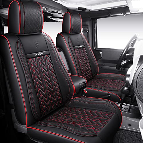 LEYJOIN Full Coverage Car Seat Covers Custom Fit for 2007-2022 Jeep Wrangler JK JL 4door/2door Sahara Rubicon Unlimited Sport Snuggly Gladiator with Waterproof Leather (07-22 Full Set (4 Door),Red)