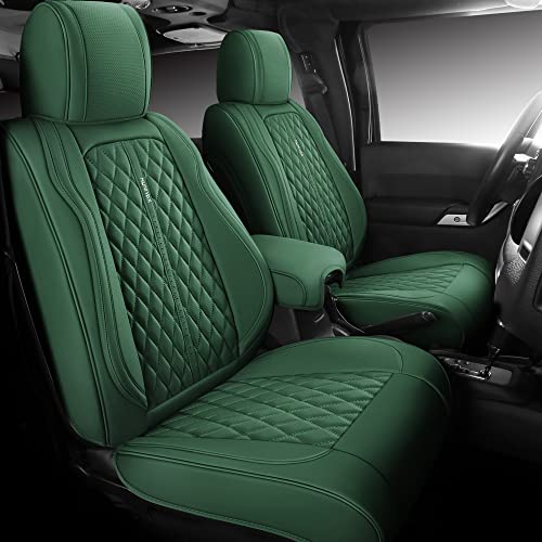 NUNIVAK Faux Leather Custom Car Seat Covers Fit for 07-22 Jeep Wrangler JK/JL 2/4 Doors 4XE Sahara Unlimited Sport Snuggly Gladiator (07-22 Full Set Green, (4 Door))