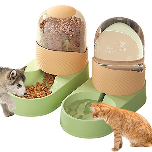 Lemtrflo Automatic Dog Cat Feeder and Water Dispenser Set,Gravity Dog Feeder and Waterer Set with Pet Food Bowl, 4L Capacity Cat Food Dispenser and Water Dispenser,Self Feeding Station for Dogs Cats