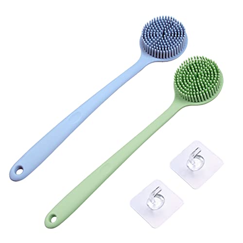 HEDONLEE Silicone Body Scrubber Set(2 Pack, 15")- Long Handle Silicone Back Scrubber for Shower Bath with Soft Bristles, Silicone Body Brush for Skin Massage and Body Exfoliator