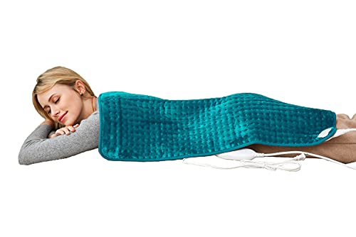 Ambershine 45cmx85cm XXXXL King Size Heating Pad with Fast-Heating Technology&6 Temperature Settings, Flannel Electric Heating Pad/Pain Relief for Back/Neck/Shoulders/Abdomen/Legs (Light Teal)