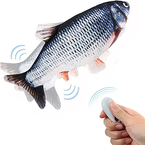 Remote Control Fish Cat Toy - Electric Floppy Fish Dog Toy, 11" Realistic Flopping Fish Kicker Toy, Interactive Cat Toys for Indoor Cats, Wiggle Fish Catnip Toys, Motion Kitten Toy for Kitty Exercise