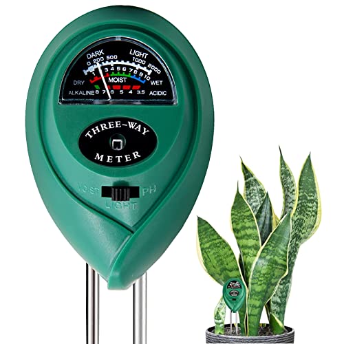 Soil Moisture Meter, 3 in 1 Soil Test Kit with Soil pH Meter/Light/Moisture Meter for House Plants Water Meter for Indoor & Outdoor Garden/Lawns/Farm Use Gardening Tools(No-Battery-Needed)