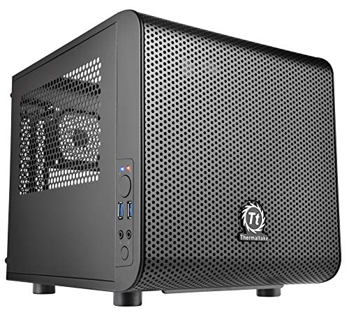 Thermaltake Core V1 SPCC Mini ITX Cube Gaming Computer Case Chassis, Interchangeable Side Panels, Black Edition, CA-1B8-00S1WN-00