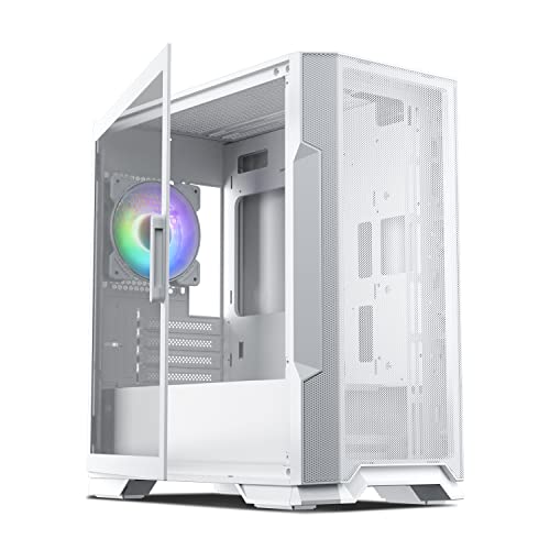 Vetroo M03 Compact Computer Case Micro ATX Mini ITX White Gaming PC Case Rear 120mm Addressable RGB Fan Pre-Installed Door Opening Tempered Glass Side Panel & Front Mesh Panel