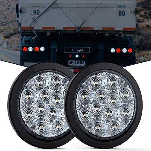 Nilight 2PCS 4" White Round LED Reverse Back Up Light w/Surface Mount Grommet Plugs Trailer Tail Lights for Truck Trailer RV Jeep, 2 Years Warranty (TL-26)