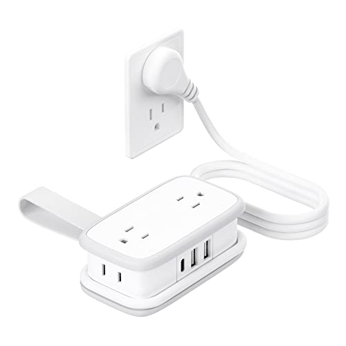 Travel Power Strip with USB C, NTONPOWER 4 Outlets 3 USB(1 USB-C), 4ft Flat Plug Extension Cord with USB C Ports, Portable Power Strip Flat Plug, Compact for Travel Hotel Cruise Essentials, White