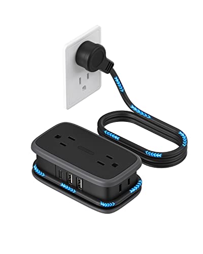 Travel Power Strip with USB C Port, NTONPOWER Flat Plug Extension Cord with 4 Outlets 3 USB (1 USB C) for Cruise Ship Essentials, 4ft Wrapped Short Extension Cord for Hotel Dorm Room Travel Essentials