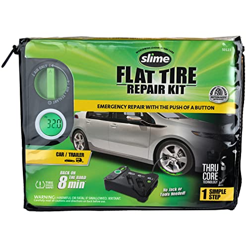 Slime 50123 Flat Tire Puncture Emergency Kit, Includes Sealant and Tire Inflator Pump, Digital, Suitable for Cars and Other Highway Vehicles, 8 Min Fix