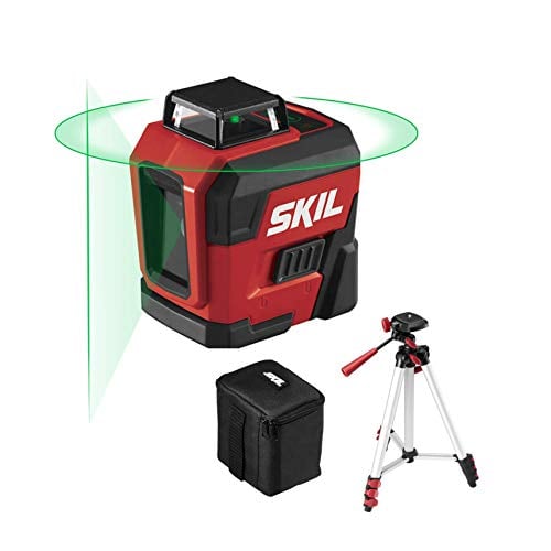 SKIL 100ft. 360 Green Self-Leveling Cross Line Laser Level with Horizontal and Vertical Lines Rechargeable Lithium Battery with USB Charging Port, Compact Tripod & Carry Bag Included - LL9322G-01