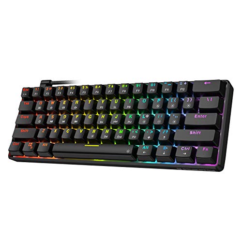 Punkston TH61 60% Mechanical Gaming Keyboard,RGB Backlit Wired Ultra-Compact Mini Mechanical Keyboard Full Keys Programmable Black (Hot-Swappable Optical Yellow, Black)