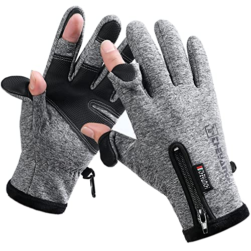 LJCUTE Winter Fingerless Fishing Gloves for Men & Women, Water Repellent & Anti-Slip Cold Weather Touchscreen Warm Cycling Gloves for Motorcycle Work Bike Driving Hunting Ski Running Hiking