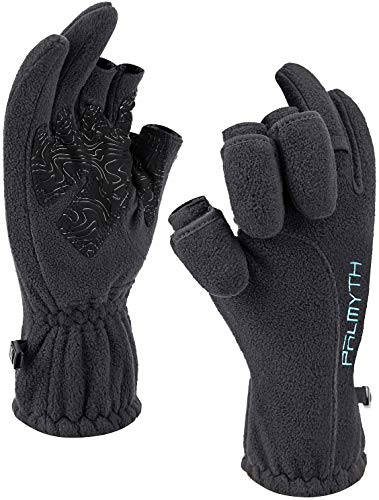 Palmyth Magnetic Fleece Fishing Gloves Convertible 3-Finger Ice Fishing Gloves Warm for Cold Weather and Winter Men Women Photography Running Outdoor (Black, X-Large)