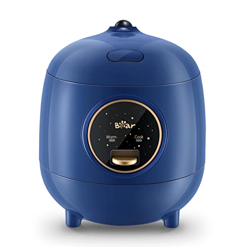 Bear Mini Rice Cooker 2-Cups Uncooked, 1.2L Portable Non-Stick Small Travel Rice Cooker, One Button to Cook, with Keep Warm Function, Blue