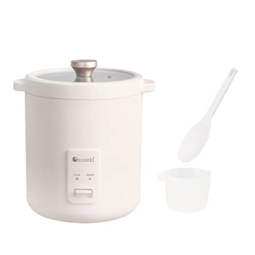 soseki Mini Rice Cooker, 2 Cups Uncooked Small Rice Cooker, 1.2L(1.3 QT) Protable Rice Cooker For 1-2 people, 120V Rice Maker For Oatmeal,Macaroni,Borscht,Hot Pot (Pearl White)