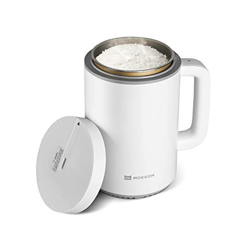 MOKKOM Mini Rice Cooker 2 Cups uncooked, Small Removable Rice Cooker, 0.8 L One-touch Multi-function Rice Cooker for 1-2 People, Keep Warm Function, Portable Travel Rice Cooker for White Rice, Brown Rice, Oatmeal, Quinoa, Soup