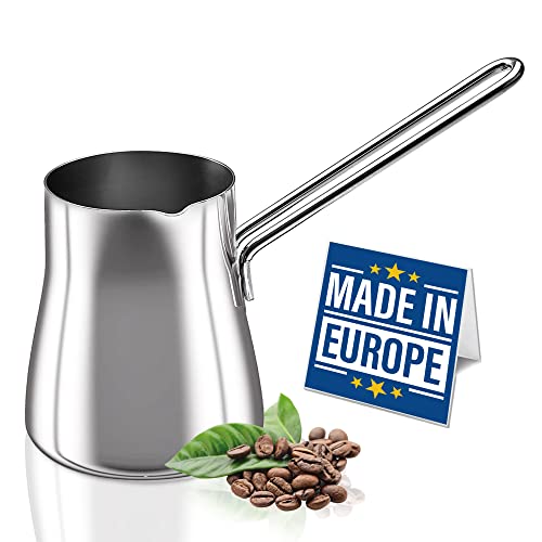 Crystalia Turkish Coffee Pot 18/10 Stainless Steel, Stove Top Tea Maker, Milk Warmer, Greek Arabic Coffee Cezve Briki (Silver, Small)