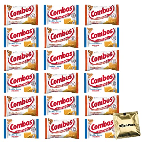 Combos Snacks Variety Pack | Combos Cheddar Cheese Pretzels | Combos Cheddar Cheese Crackers | Bulk Pack | 9 Crackers and 9 Pretzels Combos Snacks | with Nosh Pack Mints (18 Pieces)