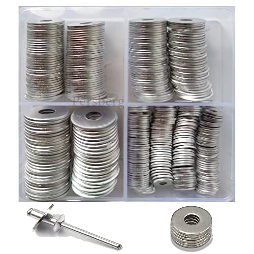 Persberg 300pcs Back_up 100% Aluminum Rivets Washers Assortment kit, Multiple Aluminum Washers for Using by Rivets 1/8" 3/16" 1/4", for Rivets Size M3,M5, M6, (298)