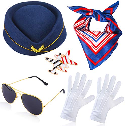 Beelittle Women's Stewardess Costume Accessories Flight Attendant Hat with Air Hostess Cosplay Costume Accessories (Navy)