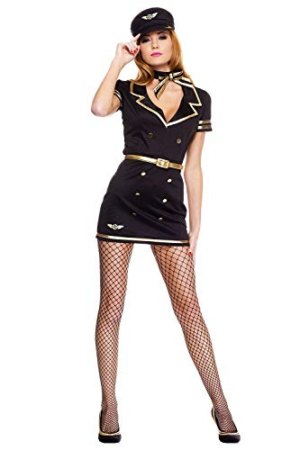 Music Legs Foxy Flight Attendant Adult Costume - Small/Medium Black/Gold