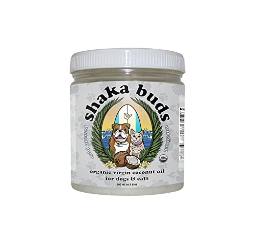 Shaka Buds Coconut Oil for Dogs and Cats (16.9 oz.) USDA Certified Organic | Pure, Cold-Pressed, Extra Virgin | Relieve Dry, Itchy Skin | Promote Shinier, Healthier Coats