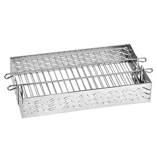 Skyflame Stainless Steel Flat Spit Rotisserie Grill Basket Fits for 5/16 Inch Square, 3/8 Inch Square, 1/2 Inch Hexagon Spit Rods