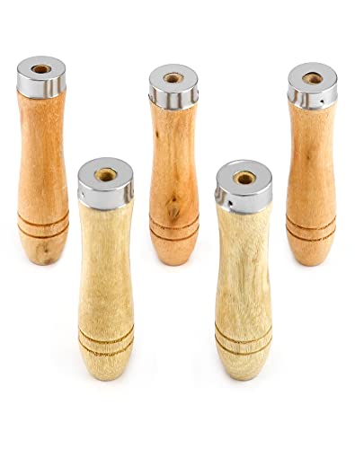 QWORK Wooden File Handle with Strong Metal Collars, 5 Pack Ergonomic Handle Easy Installation File Cutting Tool Craft for 4'' - 7'' Metal File, Wood File, Screwdriver, Hand Drill