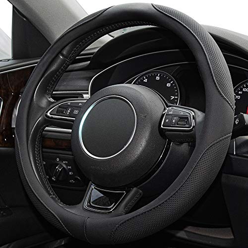 Xizopucy 14inch Steering Wheel Cover for Prius Civic,S,Tesla Model3Y(14-14.25inch)-Black Microfiber Leather Breathable, Anti Slip Car Accessories