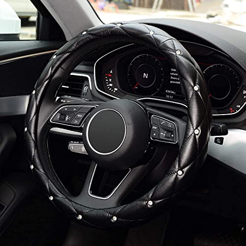 KAFEEK Small Size 14 inch Diamond Soft Leather Steering Wheel Cover, Compatiblefor Prius Civic 14 - 14.25 inch Steering Wheel