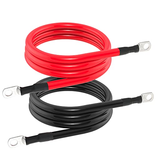 4 AWG Battery Cable 4AWG Gauge Pure Copper Battery Inverter Cables with 3/8 in Lugs Both Ends Power Inverter Wire Set for Automotive Solar Marine Boat RV Car Motorcycle Red and Black (5FT)