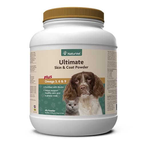 NaturVet Ultimate Skin & Coat Powder Pet Supplement for Dogs & Cats  Includes Omegas 3, 6, 9, Biotin, Vitamins  For Healthy Dog Coats, Cat Skin  Tasty Food Topper for Pets  4 lbs.