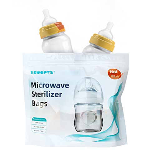 ECOOPTS 12 Count Microwave Steam Sterilizer Bags Reusable Micro-Steam Bags for Baby Bottles and Breast Pump Sterilizer Parts Microwave Steam Bags
