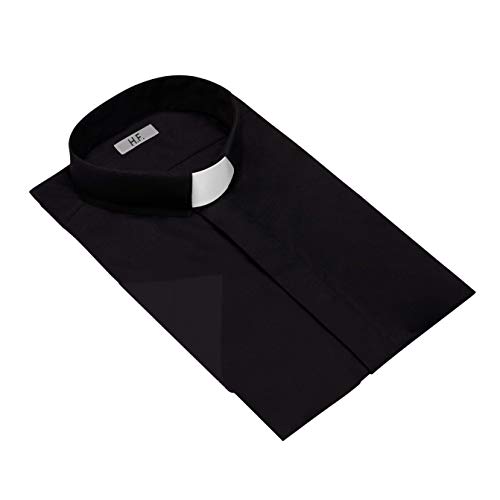 HFM Men's Clergy Shirt Including Tab Collar Short Sleeves (16 1/2, Black)