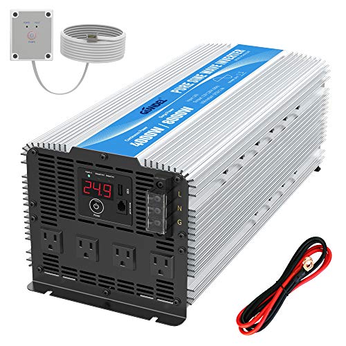 GIANDEL 4000W 24 Volt Heavy Duty Pure Sine Wave Power Inverter DC24V to AC120V with 4 AC Outlets with Remote Control 2.4A USB and LED Display