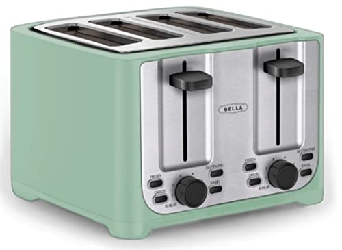 BELLA 4 Slice Toaster with Auto Shut Off - Extra Wide Slots & Removable Crumb Tray and Cancel, Defrost & Reheat Function - Toast Bread & Bagel, Sage