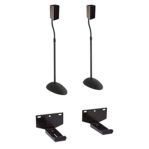 ECHOGEAR Adjustable Height Speaker Stands & Universal Soundbar Wall Mount Bracket - Compatible With Satellite Speakers From Vizio, Klipsch, Bose, Sony & More - Soundbar Works With Samsung, Roku & More