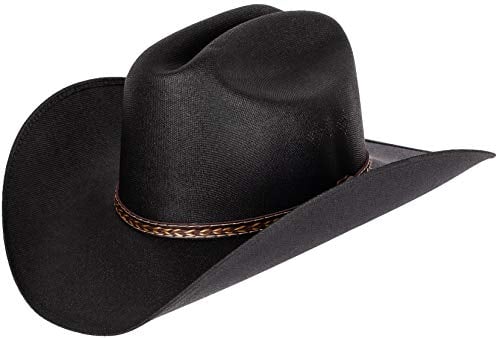 Queue Essentials Western Style Pinch Front Straw Canvas Cowboy Cowgirl Straw Hat (Canvas Black, SM)