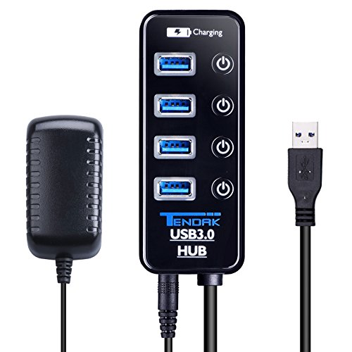 USB 3.0 Hub, Tendak USB Hub with 4 USB 3.0 Data Ports + 1 USB Smart Charging Port and Power Supply Adapter with Individual On/Off Port Switches for PS4 Pro PS4 Slim Xbox One