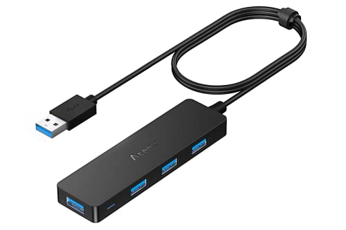 Aceele USB Hub 3.0 Splitter with 4ft Extension Long Cable Cord, 4-Port Ultra-Slim Multiport Expander for Desktop Computer PC, Laptop, Chromebook, Surface Pro 3, iMac, PS4, Flash Drive Data and More