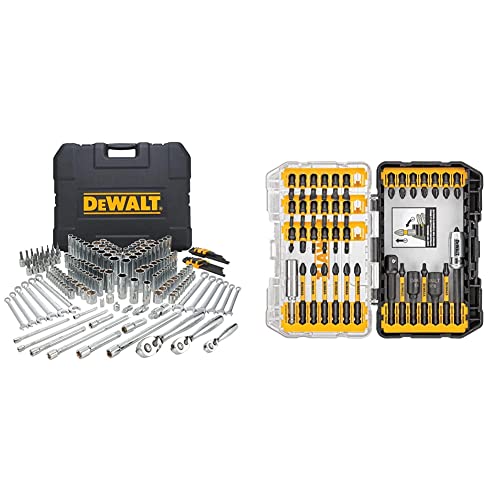 DEWALT Mechanics Tools Kit and Socket Set, 204-Piece, 1/4" & 3/8" & 1/2" Drive, MM/SAE (DWMT72165) and Screwdriver Bit Set, Impact Ready, FlexTorq, 40-Piece (DWA2T40IR)