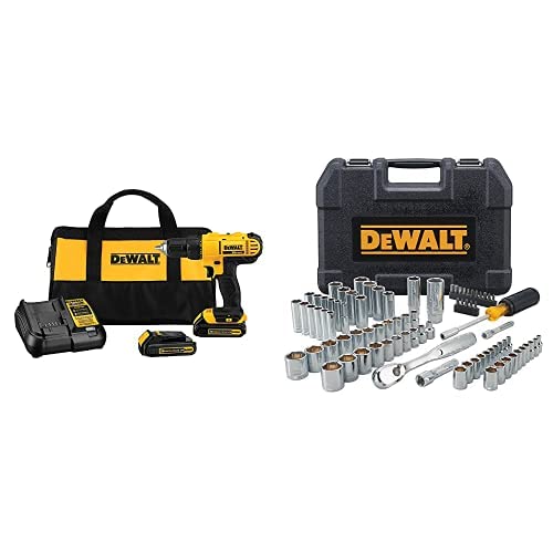 DEWALT 20V MAX Cordless Drill / Driver Kit, 1/2-Inch with Mechanics Tool Set, 84-Piece (DCD771C2 & DWMT81531)