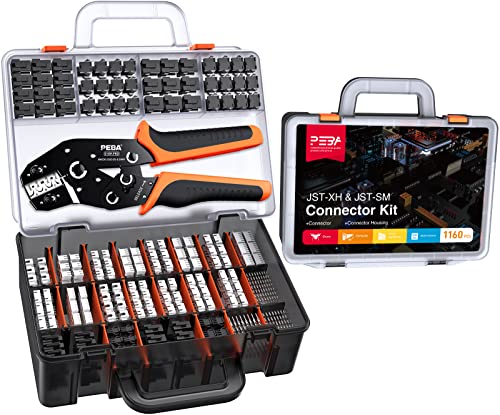 JST Connectors Crimping Tool Kit, 2.5mm JST XH &JST SM Connectors Set has 26 Types, with Wire EDM Cutting Crimper Pliers + Tote Toolbox | PEBA AWG30-20 Ratcheting Crimper, for JST Series,Dupont,KF2510